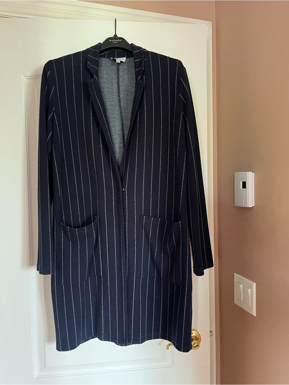 Anthropologie - Striped Navy Long Blazer Jacket